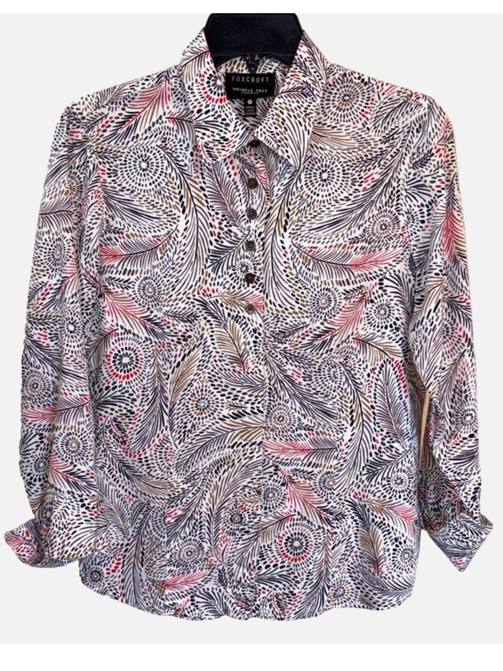 Foxcroft Wrinkle Free Non Iron Paisley Button Up Blouse Petite 8P Career